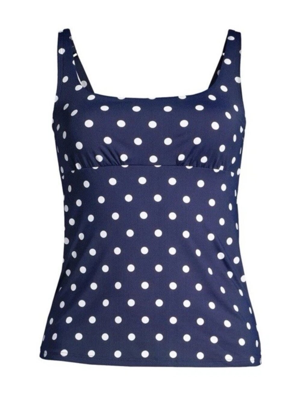 Lands' End Women’s Size 4 Tankini Swim Top Navy Blue Polka Dot Adjustable Straps